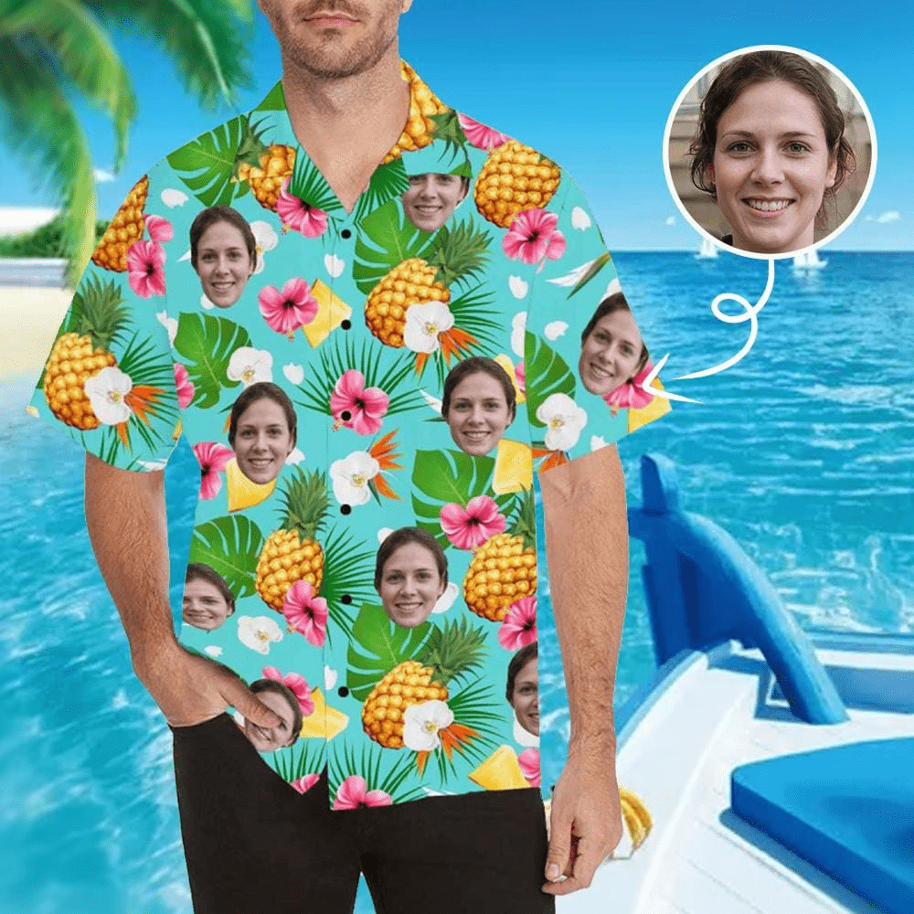 Personalized Couple Matching Hawaiian Shirts Custom Face Summer Vocation Couple Hawaiian Shirts