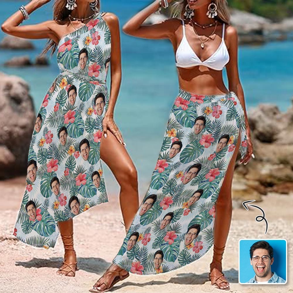 Custom Face Tropical Flowers Leaves Women&