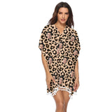 Custom Face Leopard Women's Tassel Bikini Cover Up Swimsuits Beach Bathing Suit