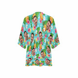 Custom Face Green Pineapple Flowers Personalized Women's Kimono Chiffon Cover Up