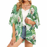 Custom Face Pet Dog Green Leaf Personalized Women's Kimono Chiffon Cover Up