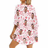 Custom Face Pink Heart Personalized Women's Kimono Chiffon Cover Up Gift