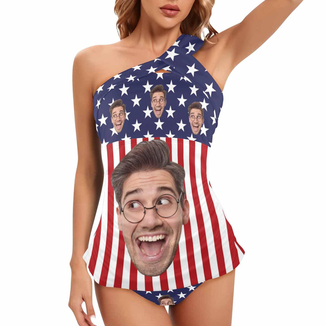 DstoryGifts 288613826712 Custom Face American Flag Swimsuit With Face Personalized Face Women&