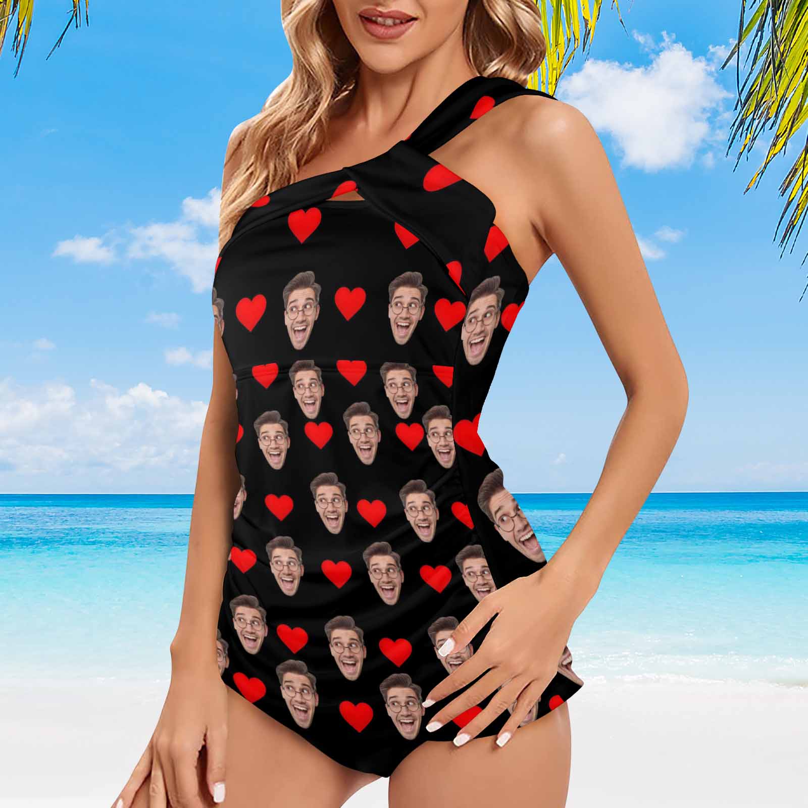 DstoryGifts 288613826712 Custom Face Heart Swimsuit With Face Personalized Face Women&