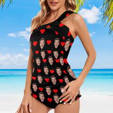 DstoryGifts 288613826712 Custom Face Heart Swimsuit With Face Personalized Face Women's One Shoulder Two Piece Bathing Suit