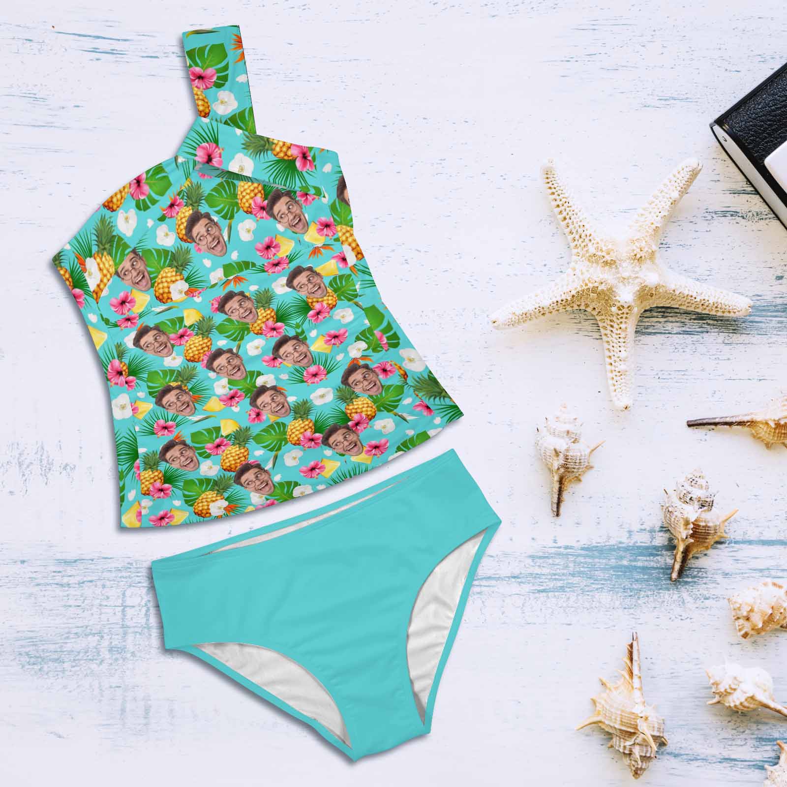 Dstorygifts Swimsuit_3P Custom Face Pineapple Green Swimsuit With Face Personalized Face Women&