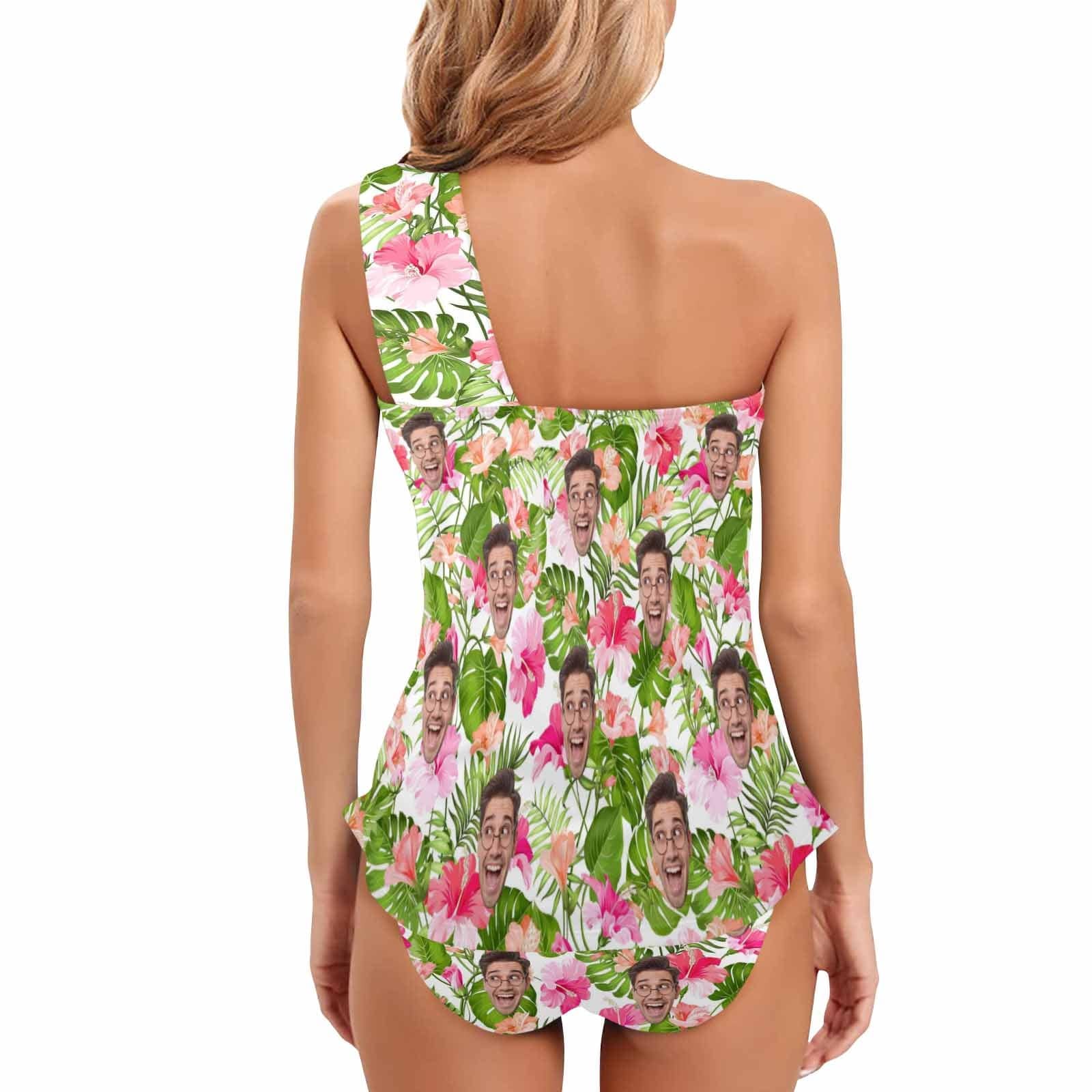 DstoryGifts 288613826712 Custom Face Swimsuit Flower LeafTankini With Face Personalized Face Women&