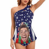 DstoryGifts 288613826712 Custom Face Swimsuit Star Tankini With Face Personalized Face Women's One Shoulder Two Piece Bathing Suit