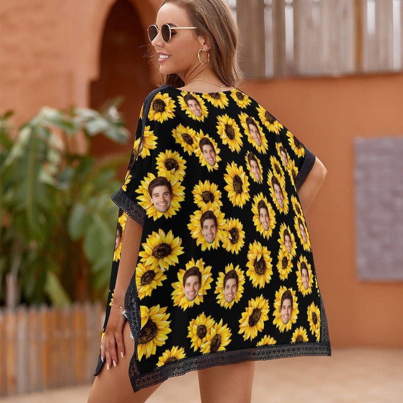 Custom Sunflower Face Cover Up Personalized One Piece Cover Up Summer Beach Pool Outfit