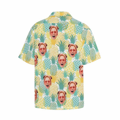 Custom Face Pineapple Hawaiian Shirt With Chest Pocket Personalized Aloha Shirt