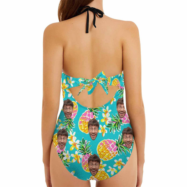 Custom Pineaaple Face Backless Bow One Piece Swimsuit Personalized Beach Pool Outfit