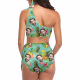 Custom Pineapple Face One Shoulder High Waisted Bikini Personalized Swimsuit Bathing Suit