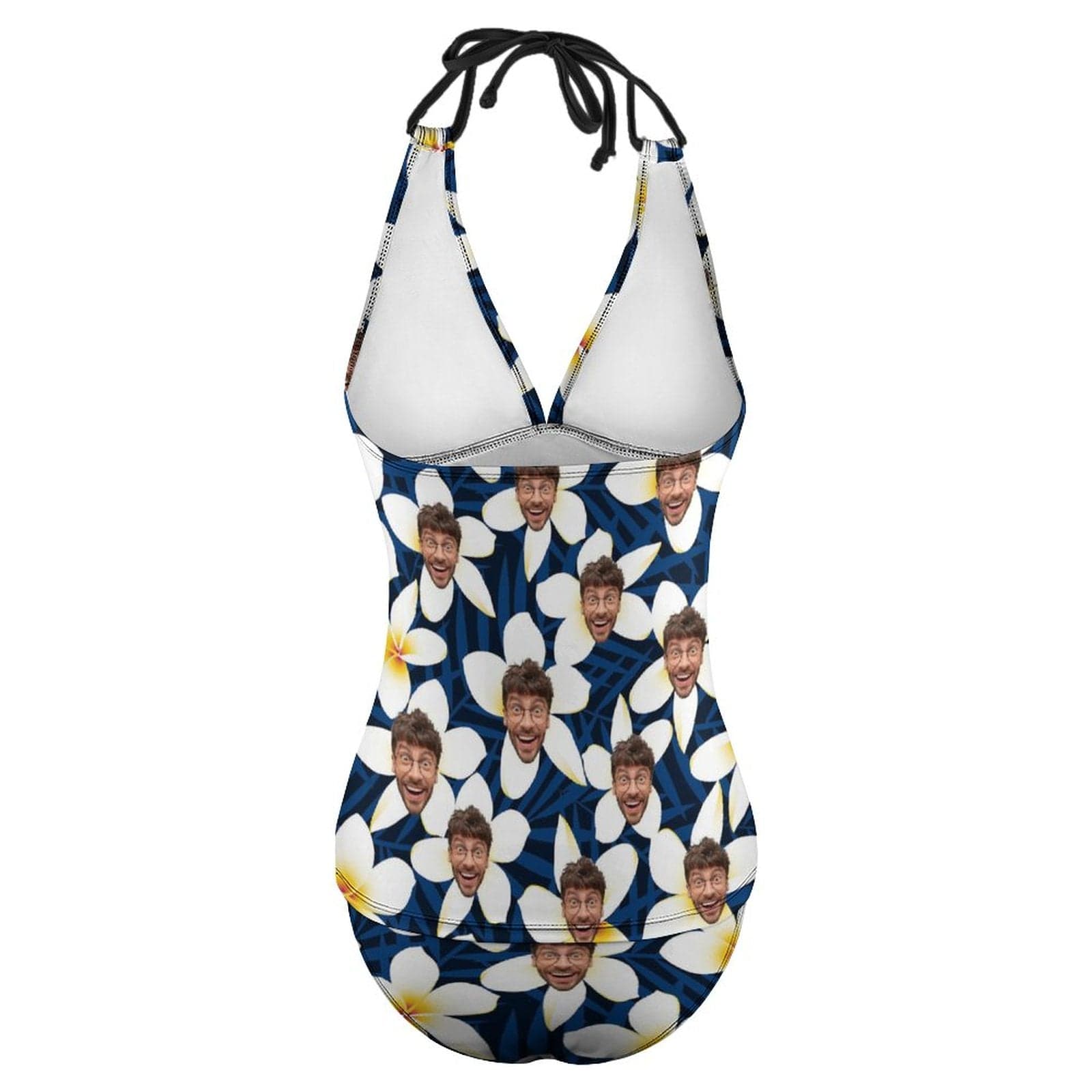 Custom White Flowers Face Tankini Personalized Two Piece Swimsuit Bathing Suit