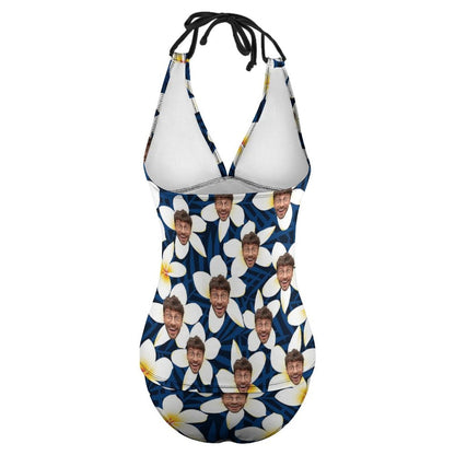 Custom White Flowers Face Tankini Personalized Two Piece Swimsuit Bathing Suit