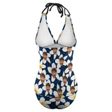 Custom White Flowers Face Tankini Personalized Two Piece Swimsuit Bathing Suit