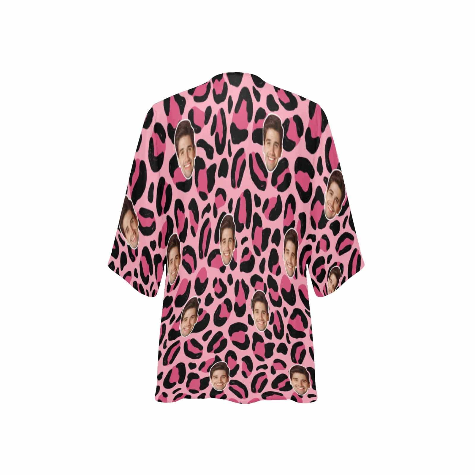 Custom Pink Leopard Face One Piece Bikini Cover Up Personalized Kimono Chiffon Cover Up