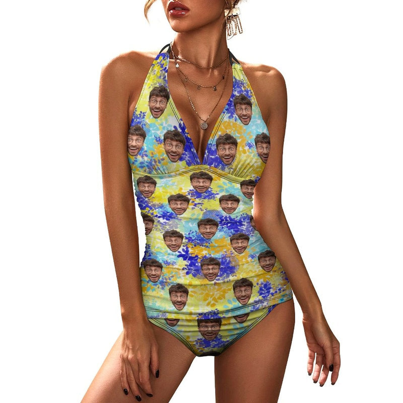 Custom Watercolor Face Tankini Personalized Two Piece Swimsuit Bathing Suit