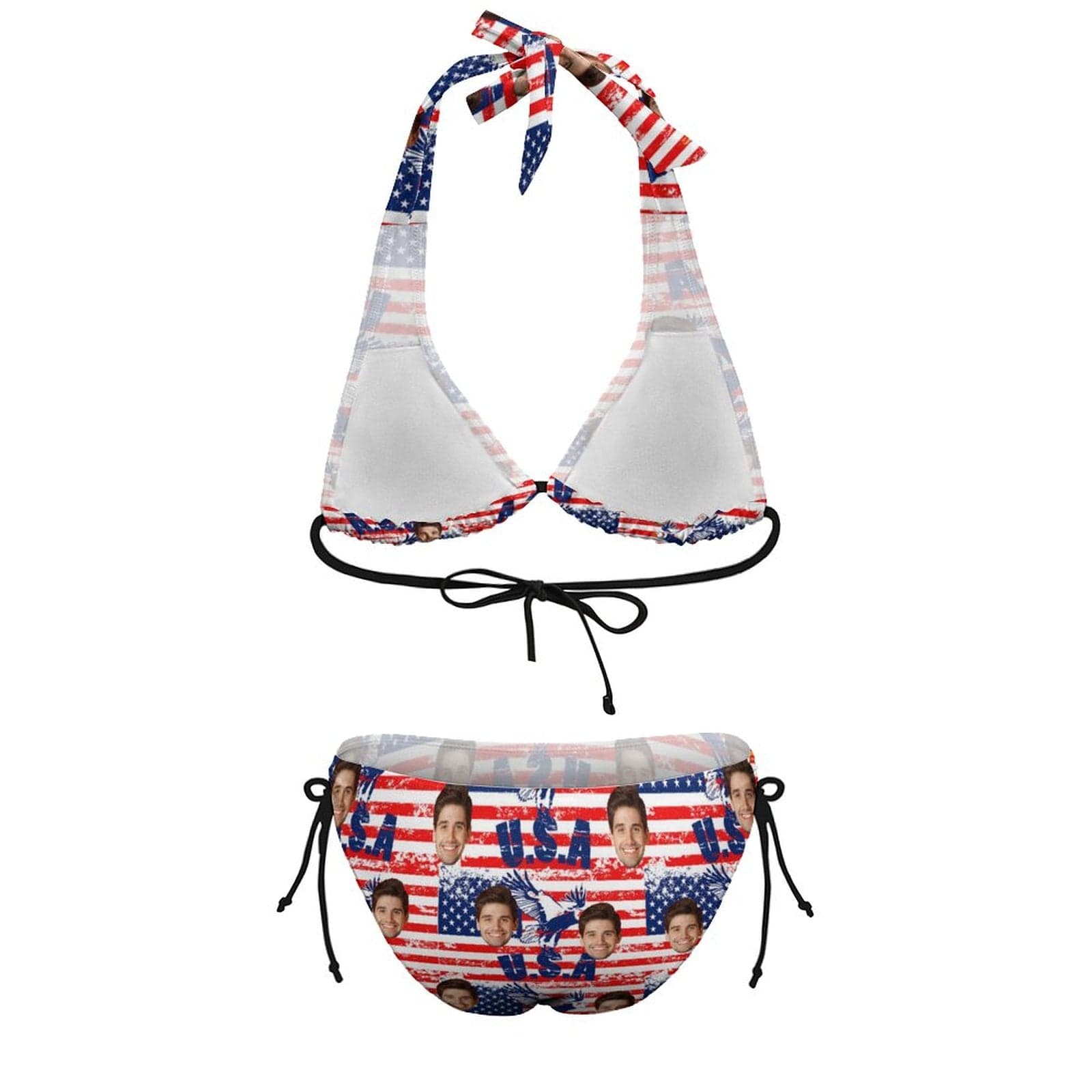 Plus Size Custom American Flag Face Halter Triangle Bikini Personalized High Waisted Bikini Swimsuit Two Piece Summer Beach Pool Outfits