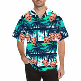 Custom Face Blue&Green Trees Hawaiian Shirt Personalized Beachwear