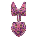 Custom Pink Leaves Face High Waist Long Strap Bikini Personalized Two Piece Swimsuit Bathing Suit