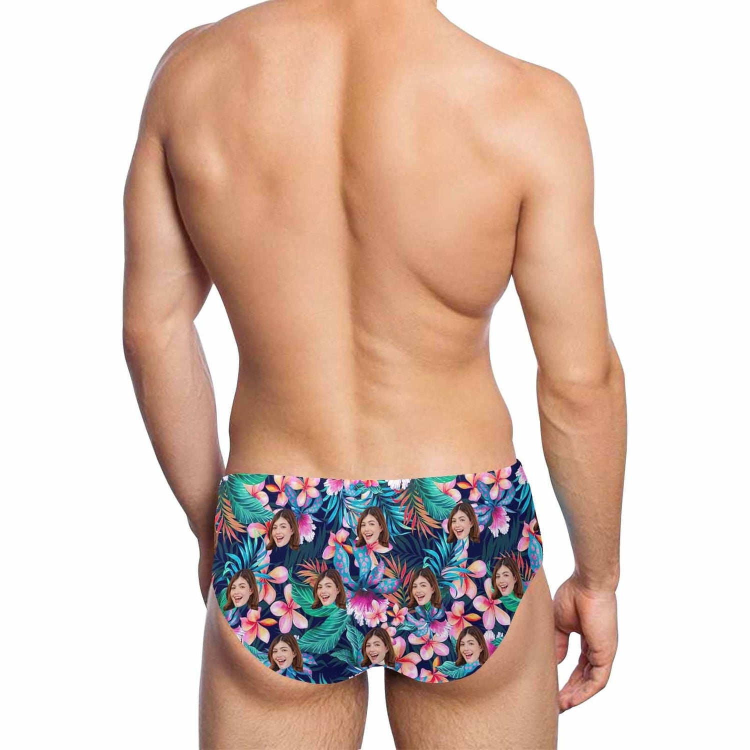 Custom Face Dark Flowers Triangle Swim Briefs Personalized Swim Trunks