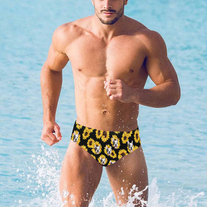 Custom Sunflower Face Triangle Swim Briefs Personalized Swim Trunks