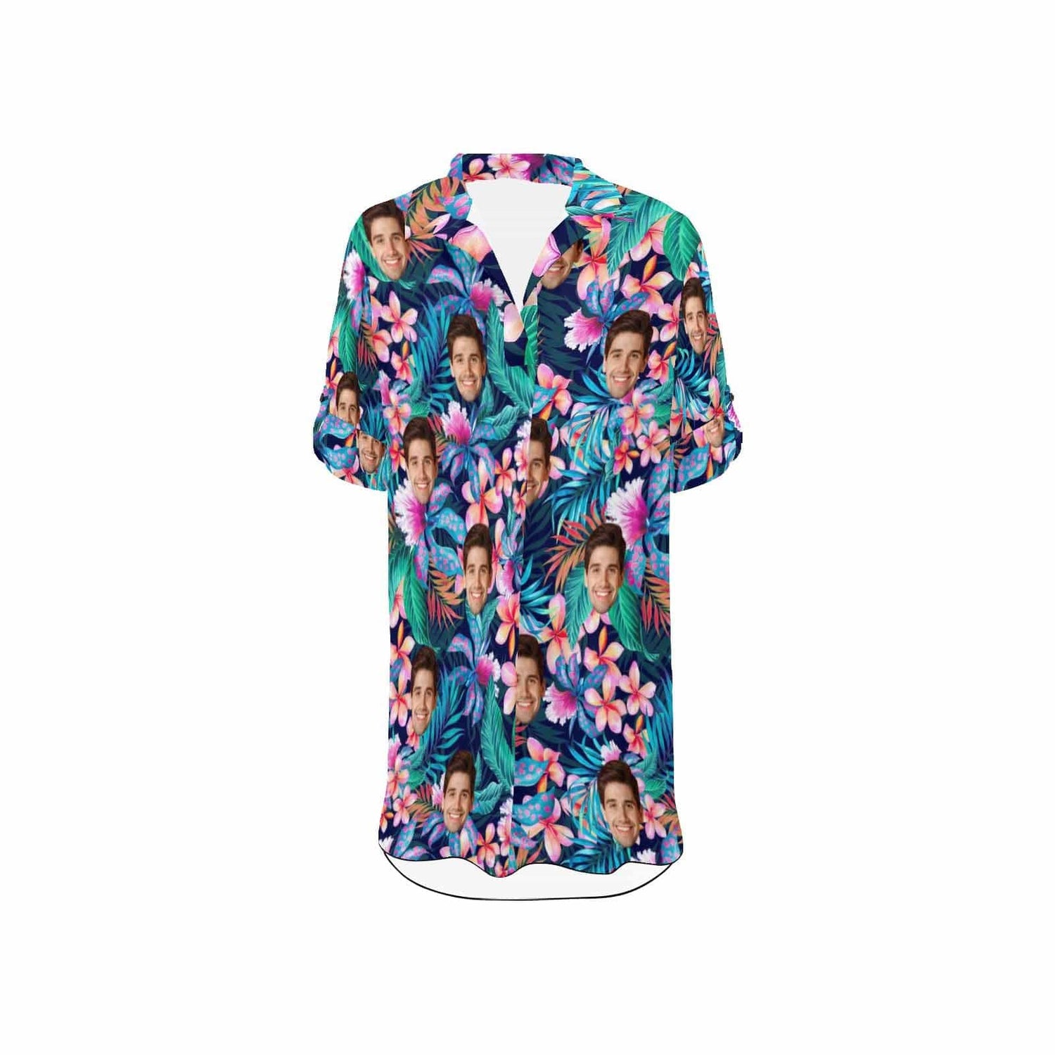 Custom Flower Face Chiffon Shirt Dress Cover Up Personalized V-Neck Bikini Beach Tunic Top