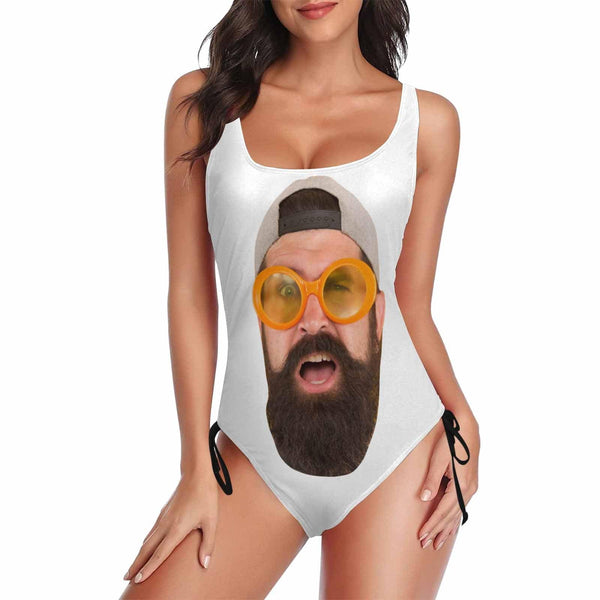 Bachelorette Swimsuit Custom Face Drawstring Side Tank Top Swimsuit Personalized One Piece Bathing Suit