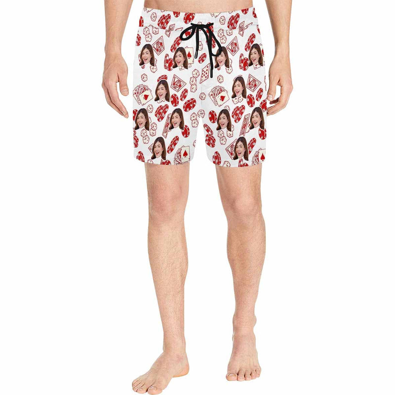 Custom Face Red Gambling Elements Men's Qiuck Dry Swim Trunks