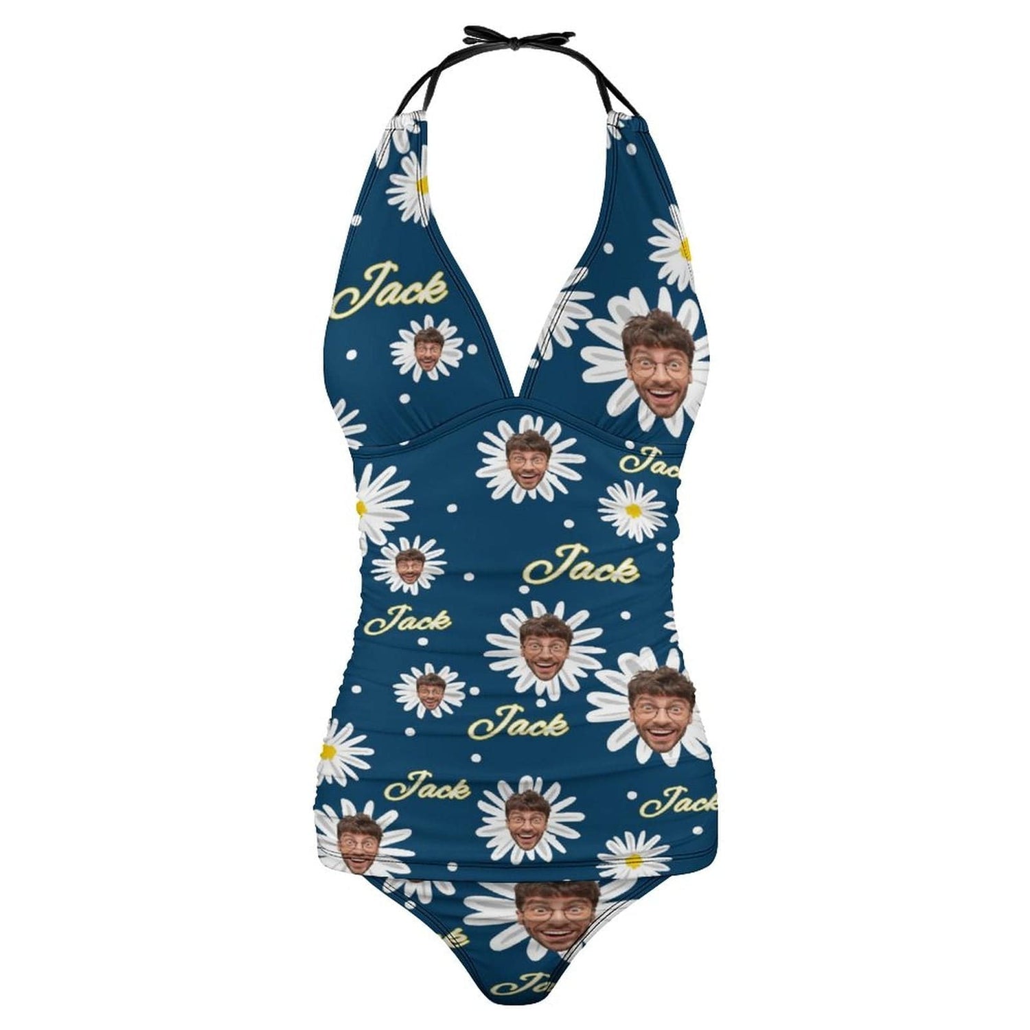 Custom Daisy Face with Name Tankini Personalized Two Piece Swimsuit Bathing Suit