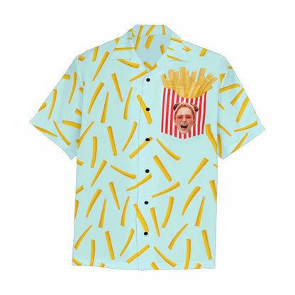 Custom Face French Fries Hawaiian Shirt With Chest Pocket Personalized Aloha Shirt