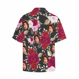 Custom Face Roses Hawaiian Shirt With Chest Pocket Personalized Aloha Shirt