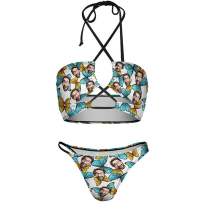 Custom Butterfly Face Neckline Cutout Criss Cross Bikini Personalized Swimsuit Bathing Suit