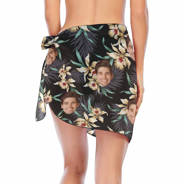 Custom Dark Flower Face Bikini Coverup Personalized Sarongs Beach Wrap