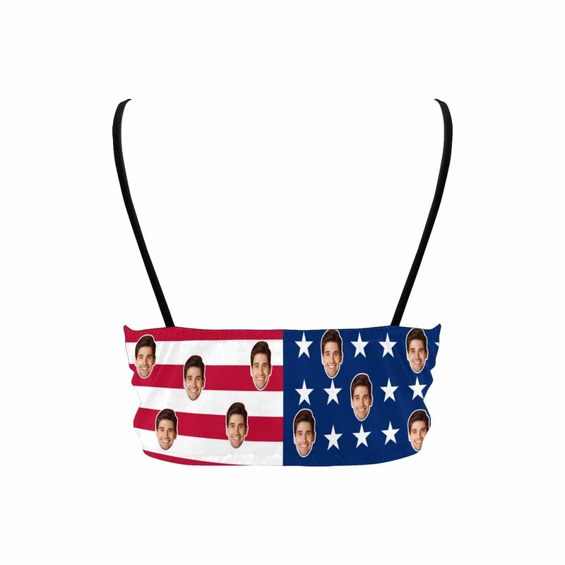 Custom American Flag Face Deep V Neck Personalized Triangle Bikini Swimsuit Top