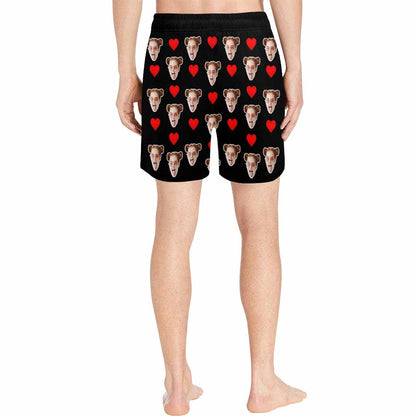 Custom Face Heart Name Black Drawstring Swim Shorts Personalized Gift for Him