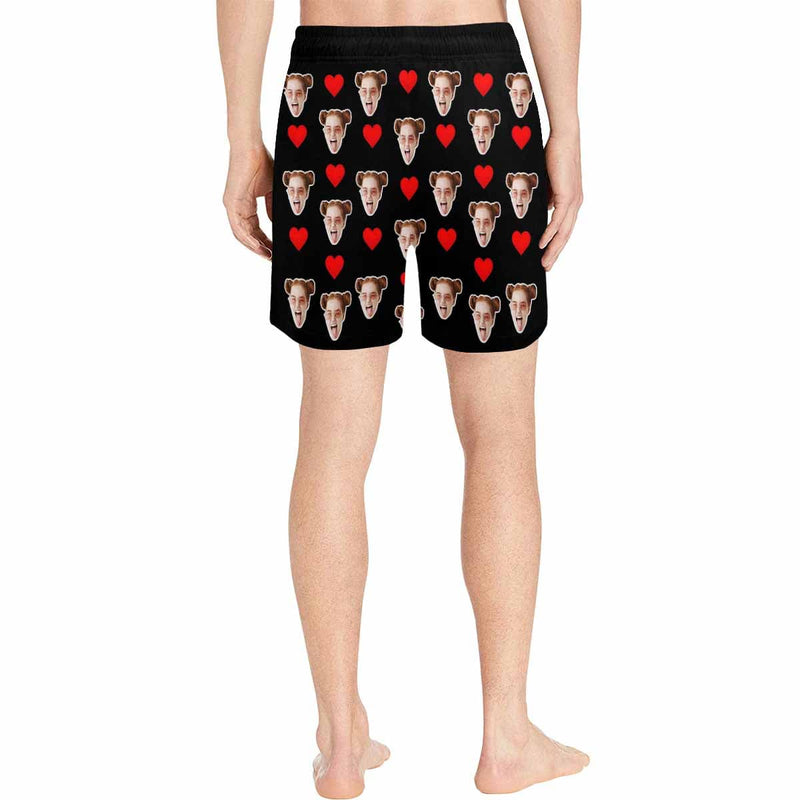 Custom Heart Face Couple Matching Sports Bikini Swim Shorts Personalized Swimwear Beach Pool Outfit