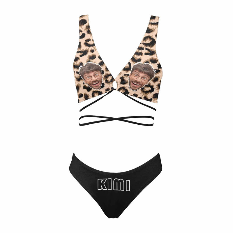 Custom Leopard Face Tie Bond Low Waisted Bikini Personalized Two Piece Swimsuit Bathing Suit Summer Beach Pool Outfits