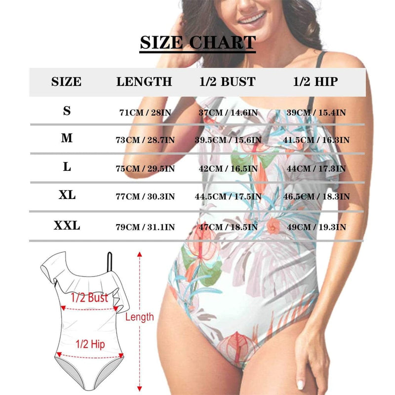 Custom Face Blue Ocean Waves Swimsuit Personalized Women's Shoulder Ruffle One Piece Bathing Suit Celebrate Holiday Gift