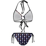 Plus Size Custom American Flag Face Halter Strings Triangle Bikini Personalized Two Piece Swimsuit