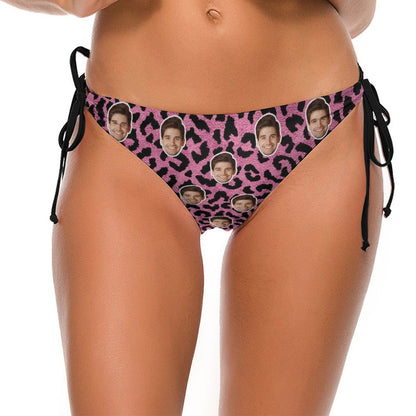 Custom Pink Leopard Face Halter Bikini Bottom Personalized Bikini Swimsuit Bottom