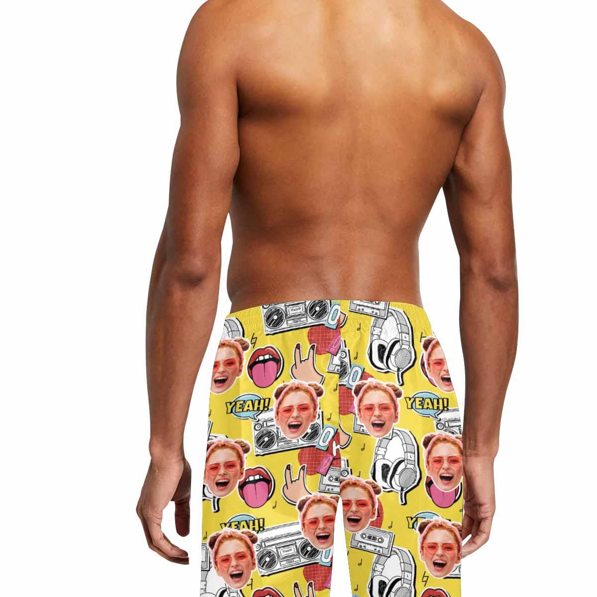 Custom Music&amp;Mouth Face Quick Dry Swim Trunks Personalized Gift for Him