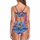 Custom Husband Face Coniferous Knot Side Bikini Swimsuit Women's Two Piece Swimsuit Personalized Bathing Suit Summer Beach Pool Outfits