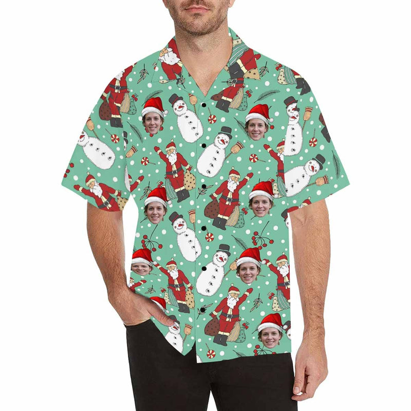 Custom All Over Print Hawaiian Shirt with Face Christmas Snowman Funny Personalized Hawaiian Shirts Add Your Own Photo Design Shirt