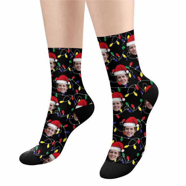 [Made In USA]Custom Face Christmas Socks Lanterns Personalized Photo Sublimated Crew Socks Gift for Christmas