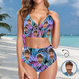 Custom Husband Face Coniferous Knot Side Women's Two Piece Swimsuit