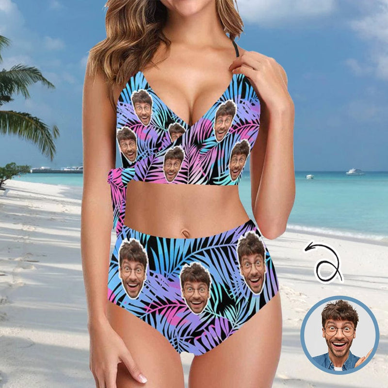 Custom Husband Face Coniferous Knot Side Women's Two Piece Swimsuit