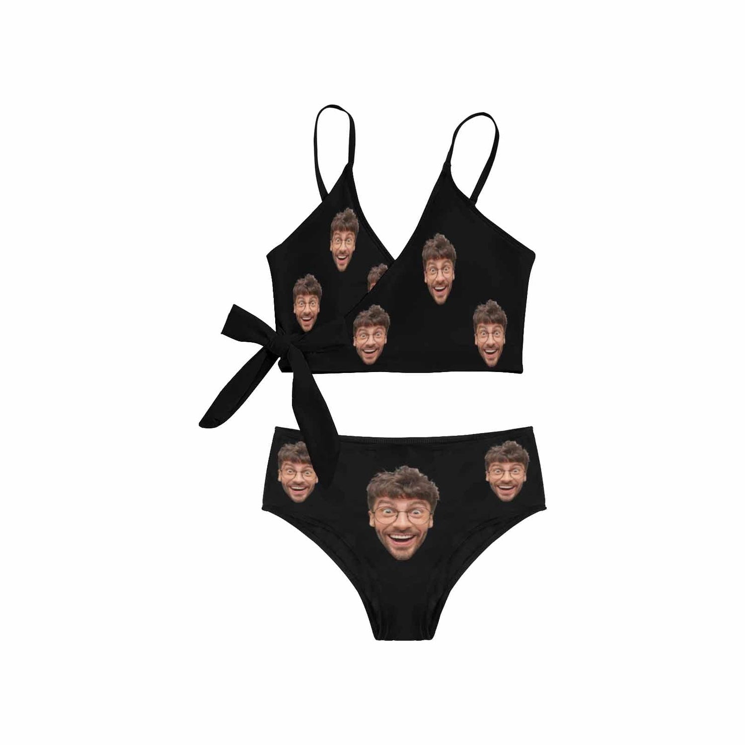 Custom Husband Face Black Knot Side Bikini Swimsuit Women&