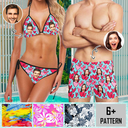 Custom Face Flower Halter Triangle Bikini Set Men Swim Boxer Briefs