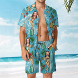 Couple Swimwear Beach Shirts Set Bathingsuit Cruise Outfit Custom Face Happy Holiday Hawaiian Shirt Set&Swimsuit